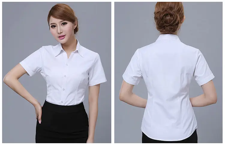 White Short-Sleeved Professional Shirt for Men Women Embroidered Logo — feature 18