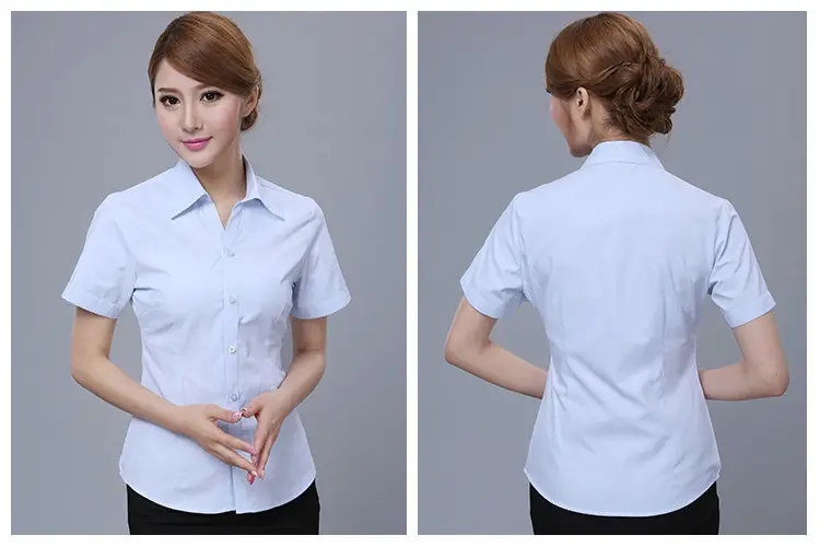 White Short-Sleeved Professional Shirt for Men Women Embroidered Logo — feature 19
