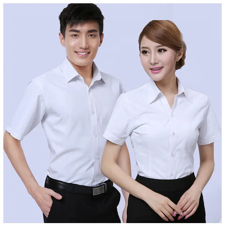 White Short-Sleeved Professional Shirt for Men Women Embroidered Logo — feature 23