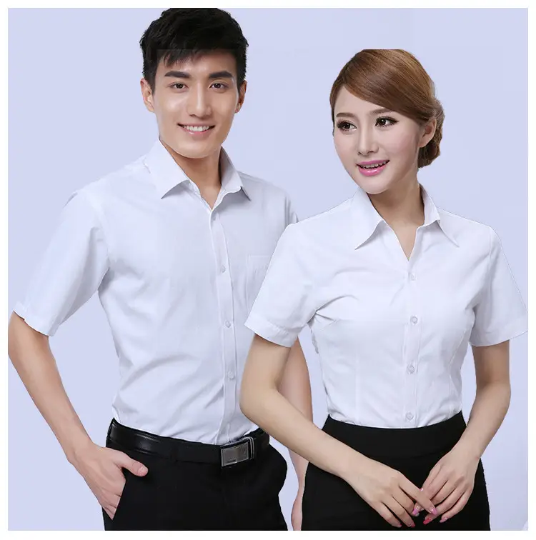 White Short-Sleeved Professional Shirt for Men Women Embroidered Logo — feature 26