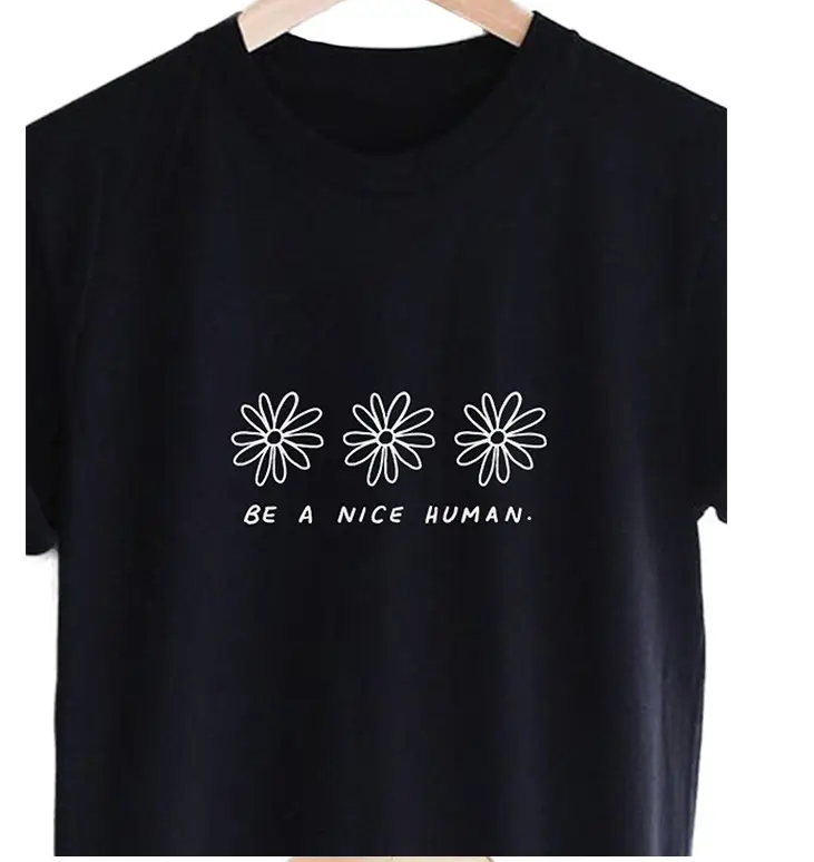 Men Women Floral Print T-Shirt Grey Be Nice Human - Image 2