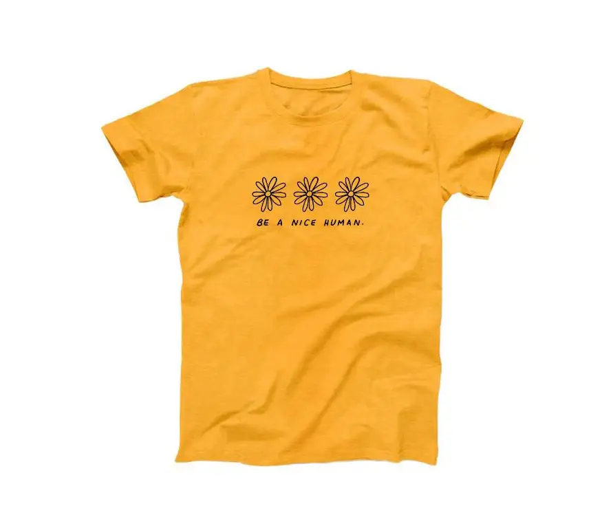 Men Women Floral Print T-Shirt Grey Be Nice Human - Image 5