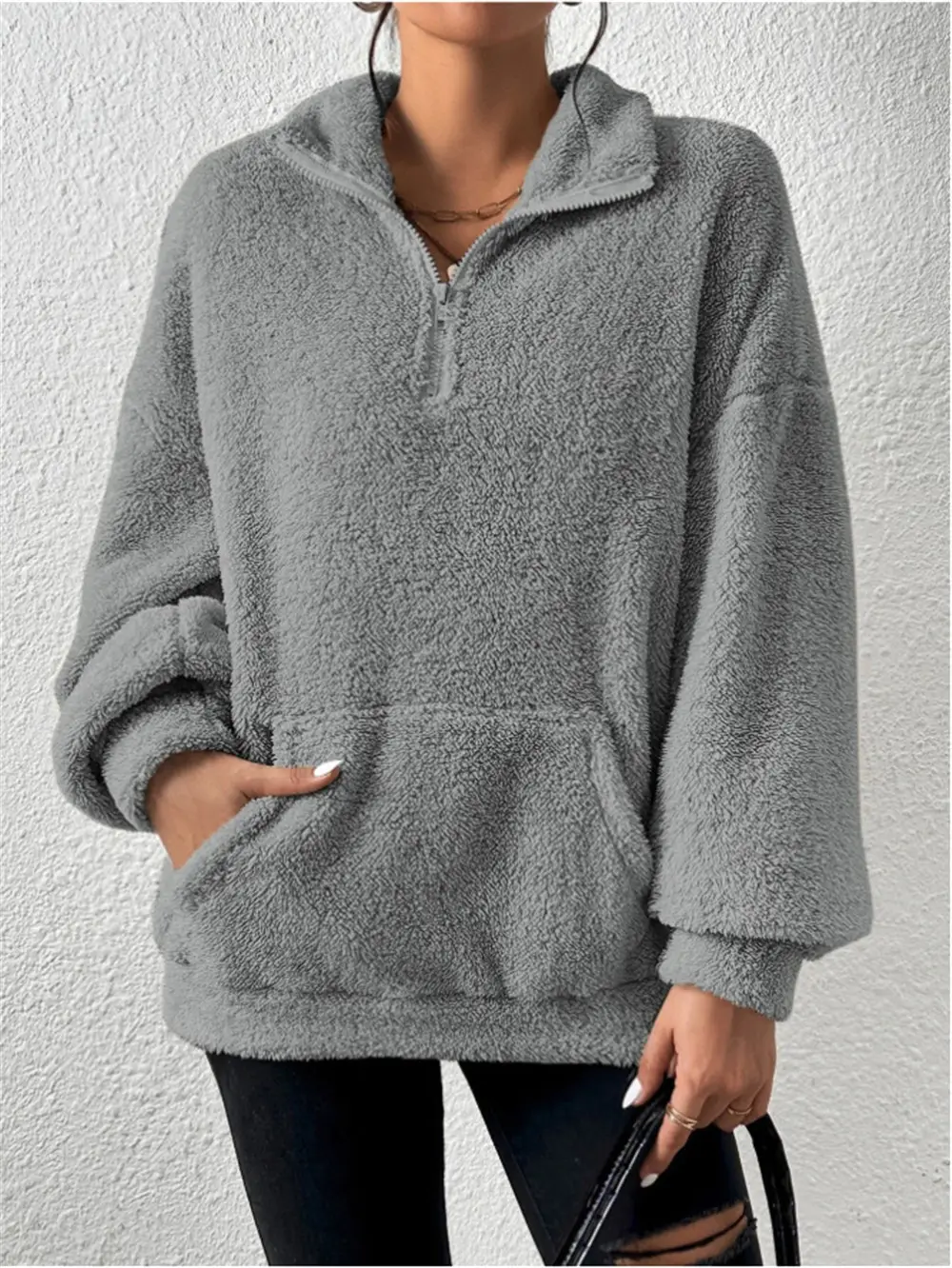 Women's Cream Fleece Hoodie with Zipper Front — feature 12