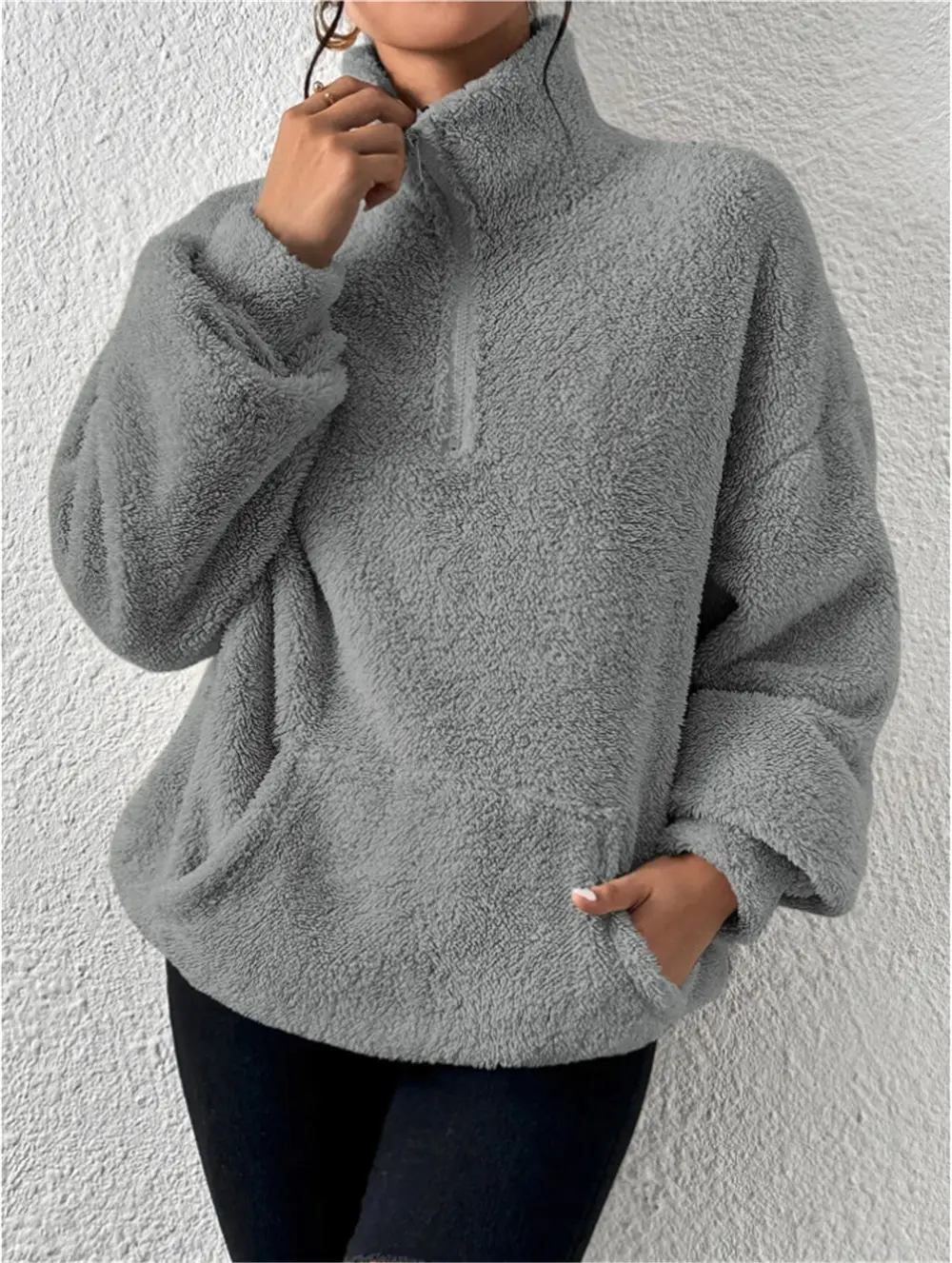 Women's Cream Fleece Hoodie with Zipper Front — feature 13