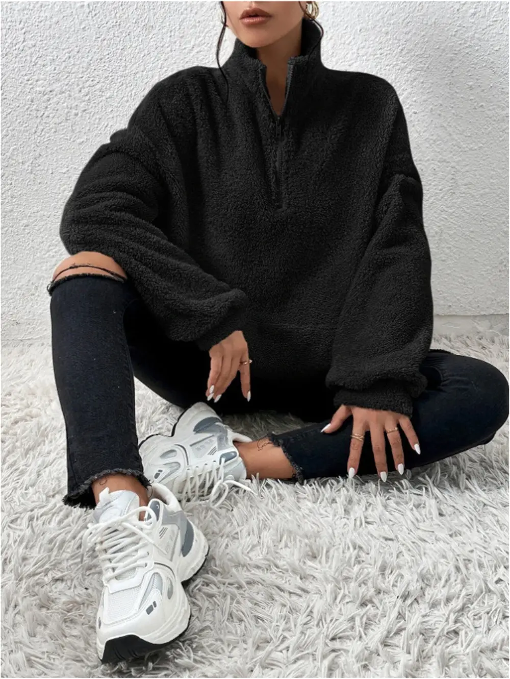 Women's Cream Fleece Hoodie with Zipper Front — feature 17