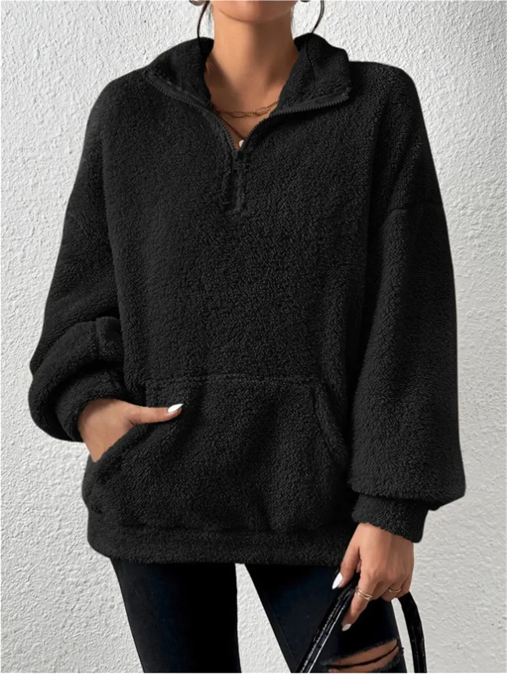 Women's Cream Fleece Hoodie with Zipper Front — feature 18
