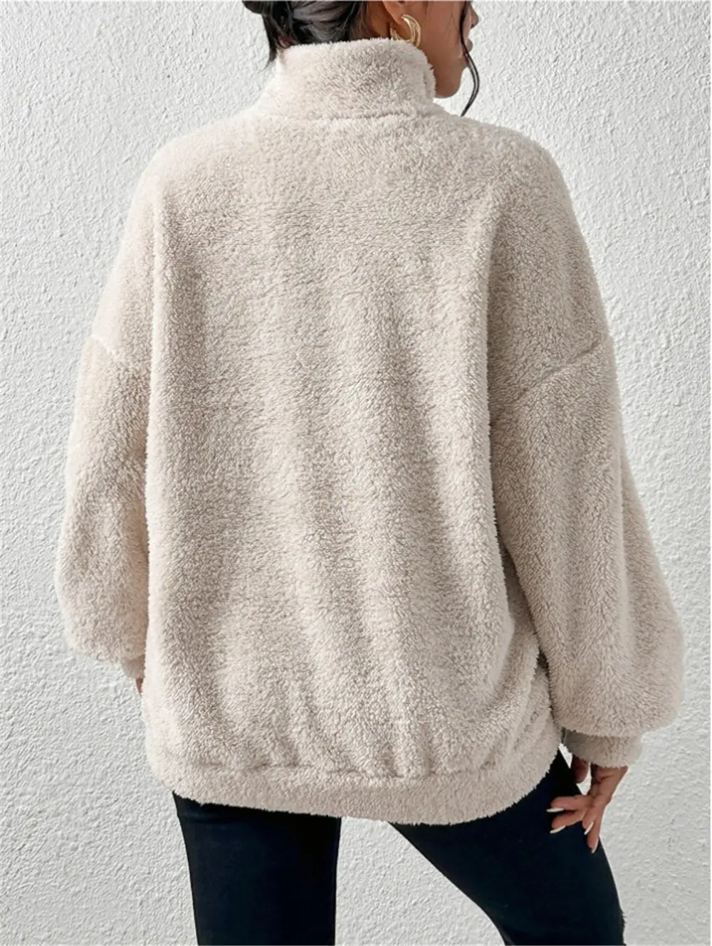Women's Cream Fleece Hoodie with Zipper Front — feature 7