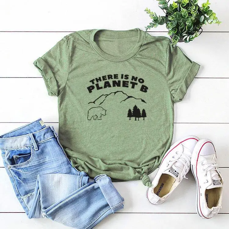 Men Women T-Shirt "No Planet B" Two Line Print - Image 4