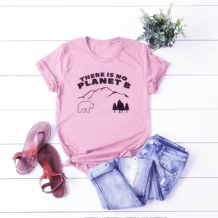 Men Women T-Shirt "No Planet B" Two Line Print - Image 2