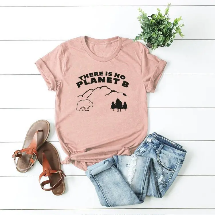 Men Women T-Shirt "No Planet B" Two Line Print - Image 3