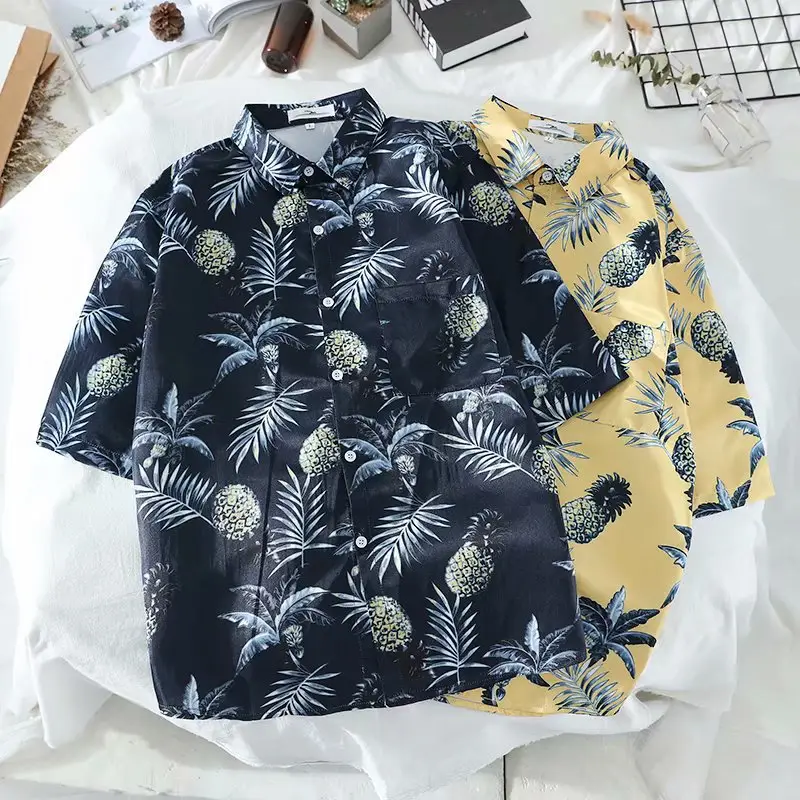 2022 Men's Short Sleeve Pineapple Print Casual Shirt - Image 3