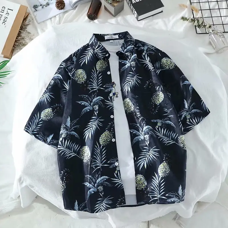 2022 Men's Short Sleeve Pineapple Print Casual Shirt - Image 4
