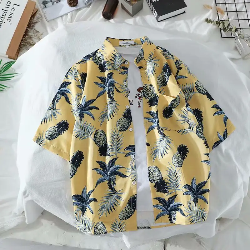 2022 Men's Short Sleeve Pineapple Print Casual Shirt - Image 6