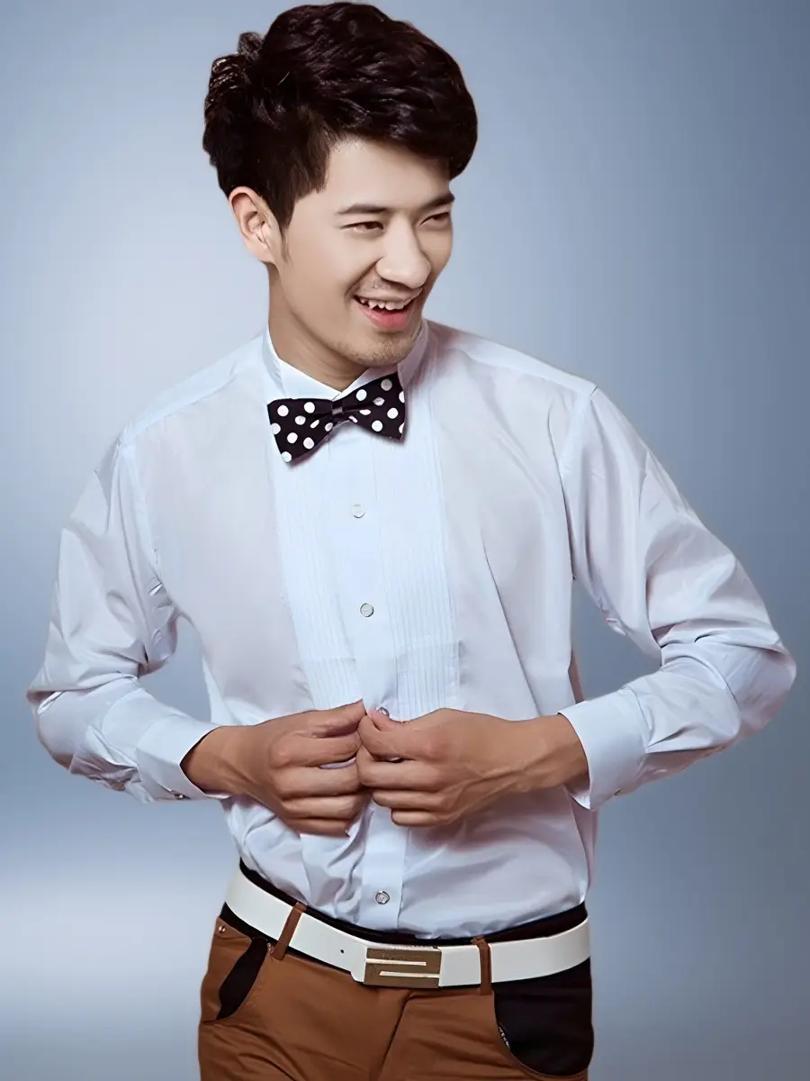 Men's White Long Sleeve Chorus Costume Shirt with Bowtie - Image 3