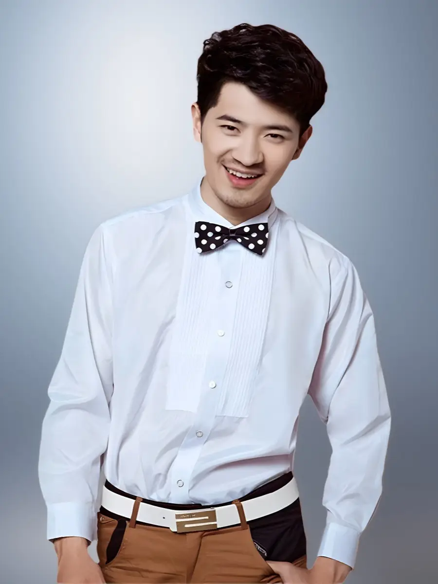 Men's White Long Sleeve Chorus Costume Shirt with Bowtie - Image 4