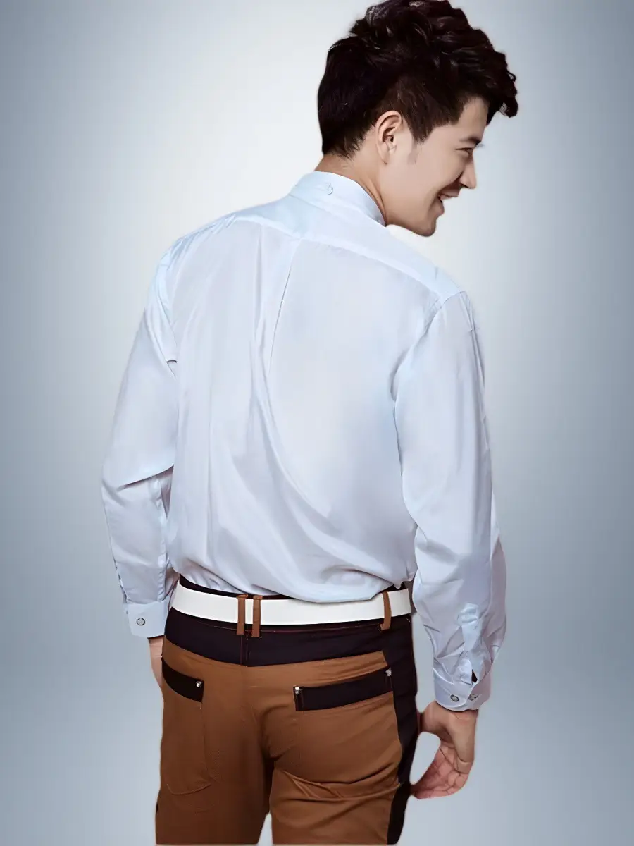 Men's White Long Sleeve Chorus Costume Shirt with Bowtie - Image 5