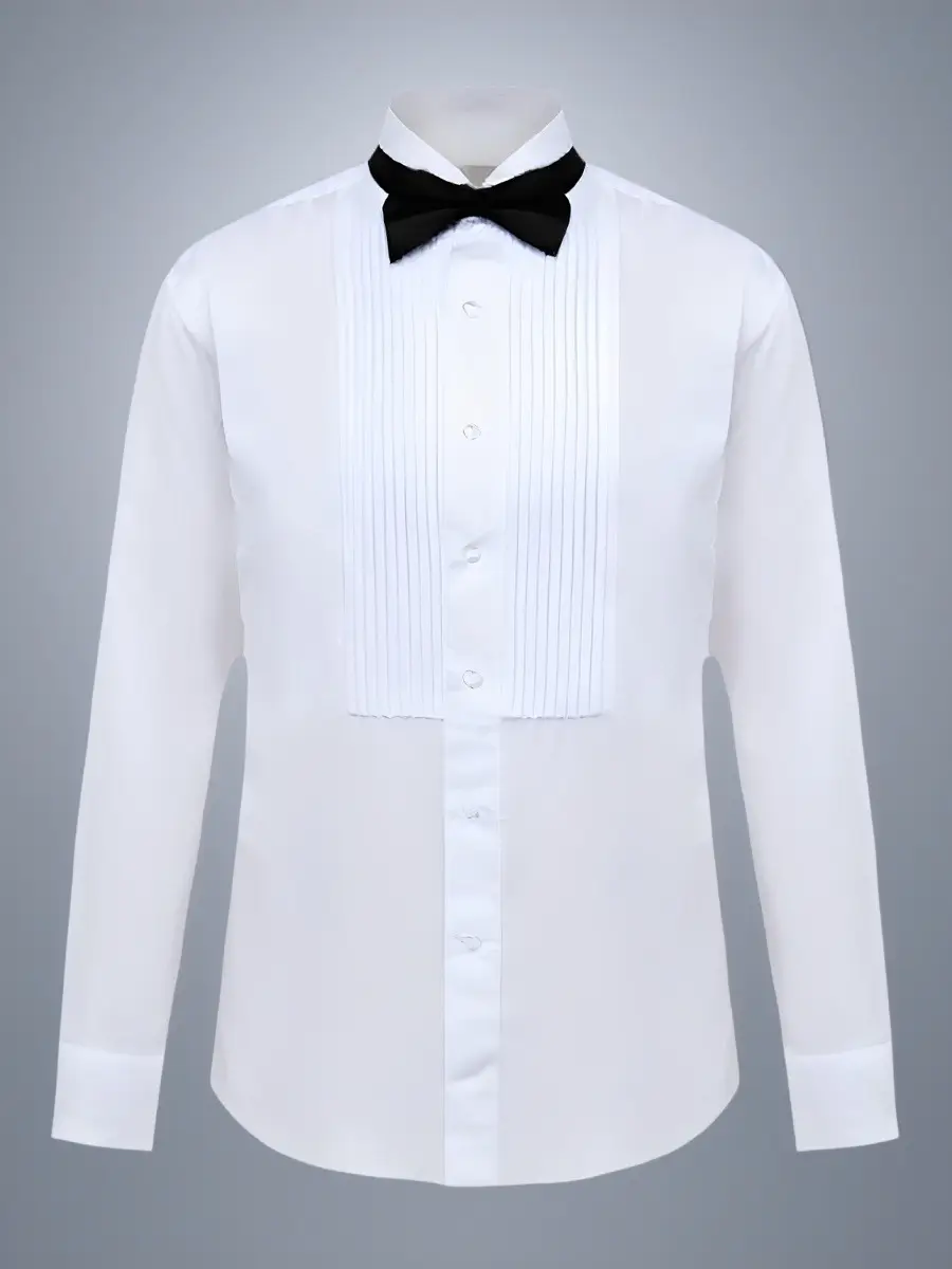 Men's White Long Sleeve Chorus Costume Shirt with Bowtie - Image 6