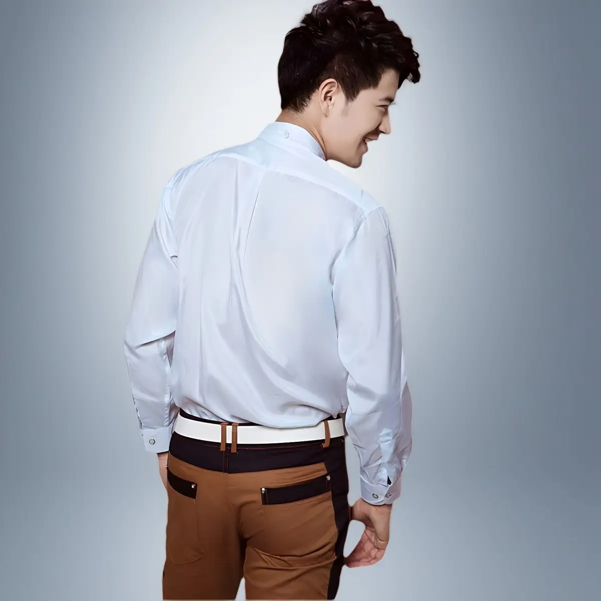 Men's White Long Sleeve Chorus Costume Shirt with Bowtie — feature 10