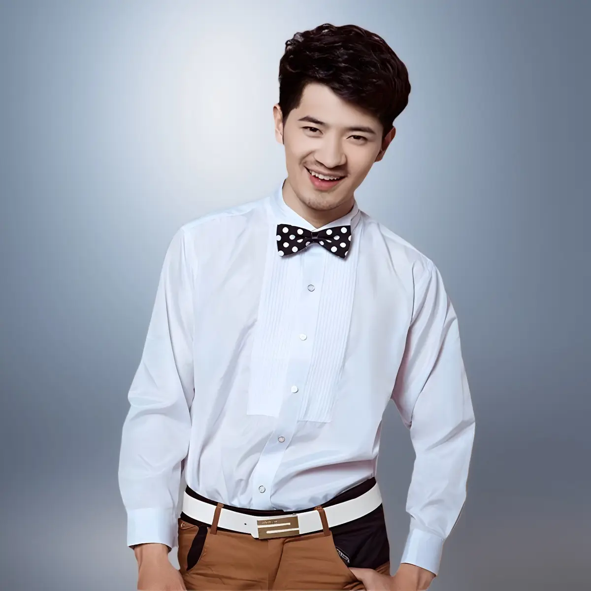 Men's White Long Sleeve Chorus Costume Shirt with Bowtie — feature 8