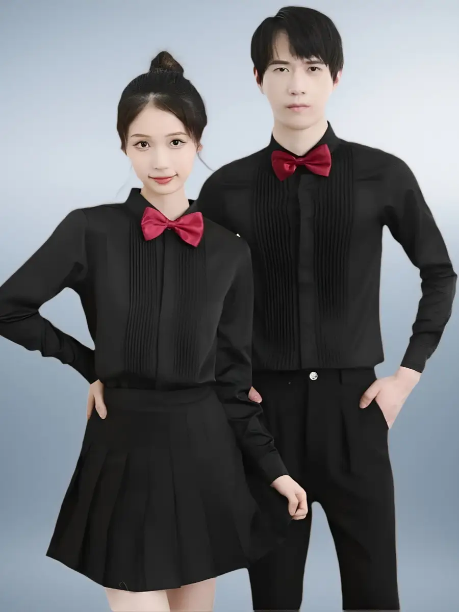 2025 New Male Student Long Sleeve Slim Black Cotton Shirt - Image 2