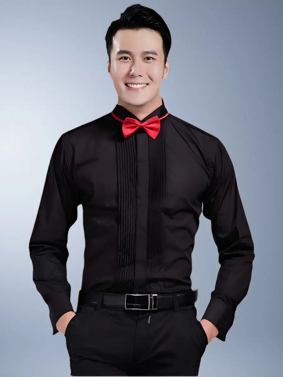 2025 New Male Student Long Sleeve Slim Black Cotton Shirt - Image 3