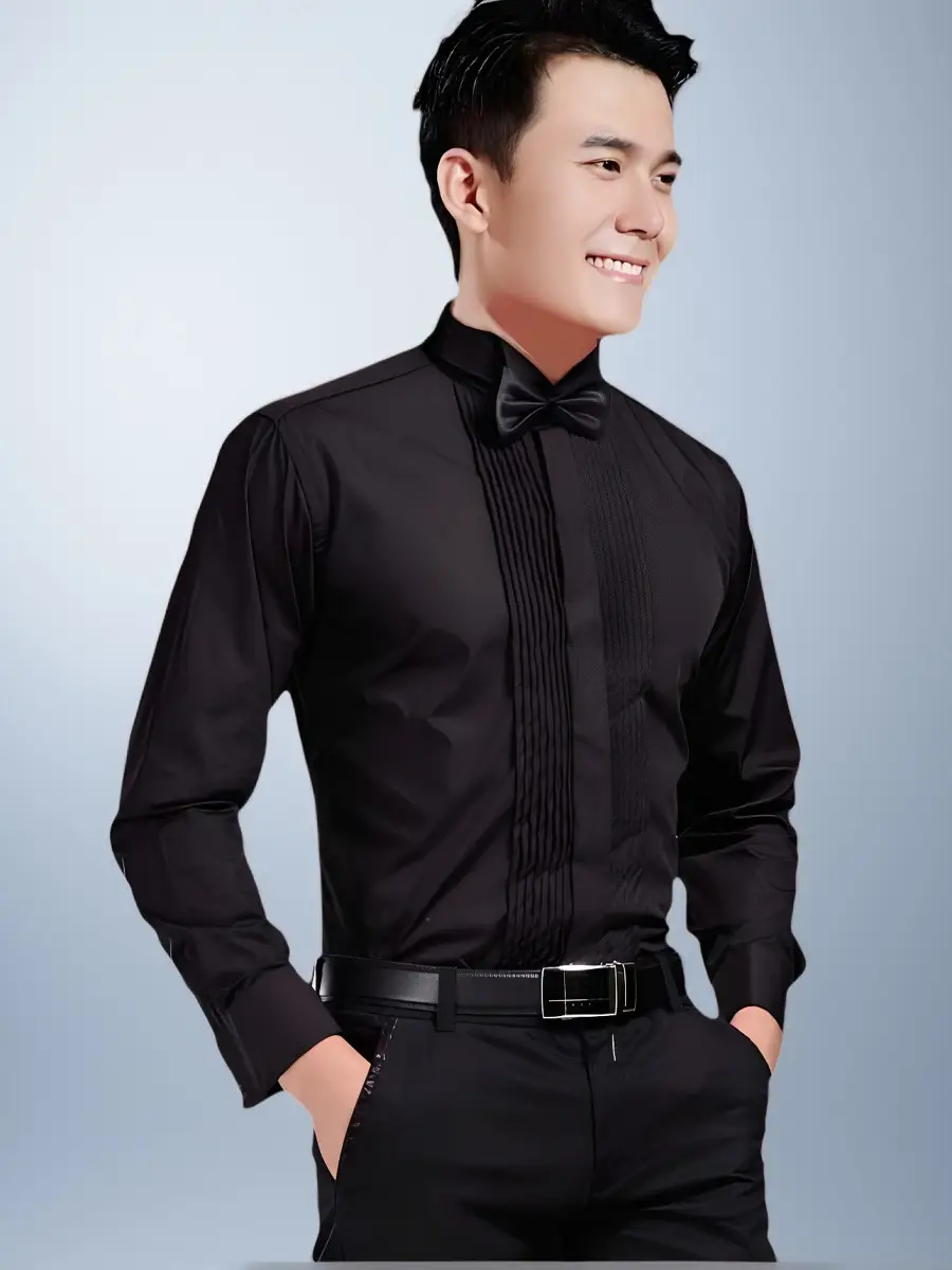2025 New Male Student Long Sleeve Slim Black Cotton Shirt - Image 4