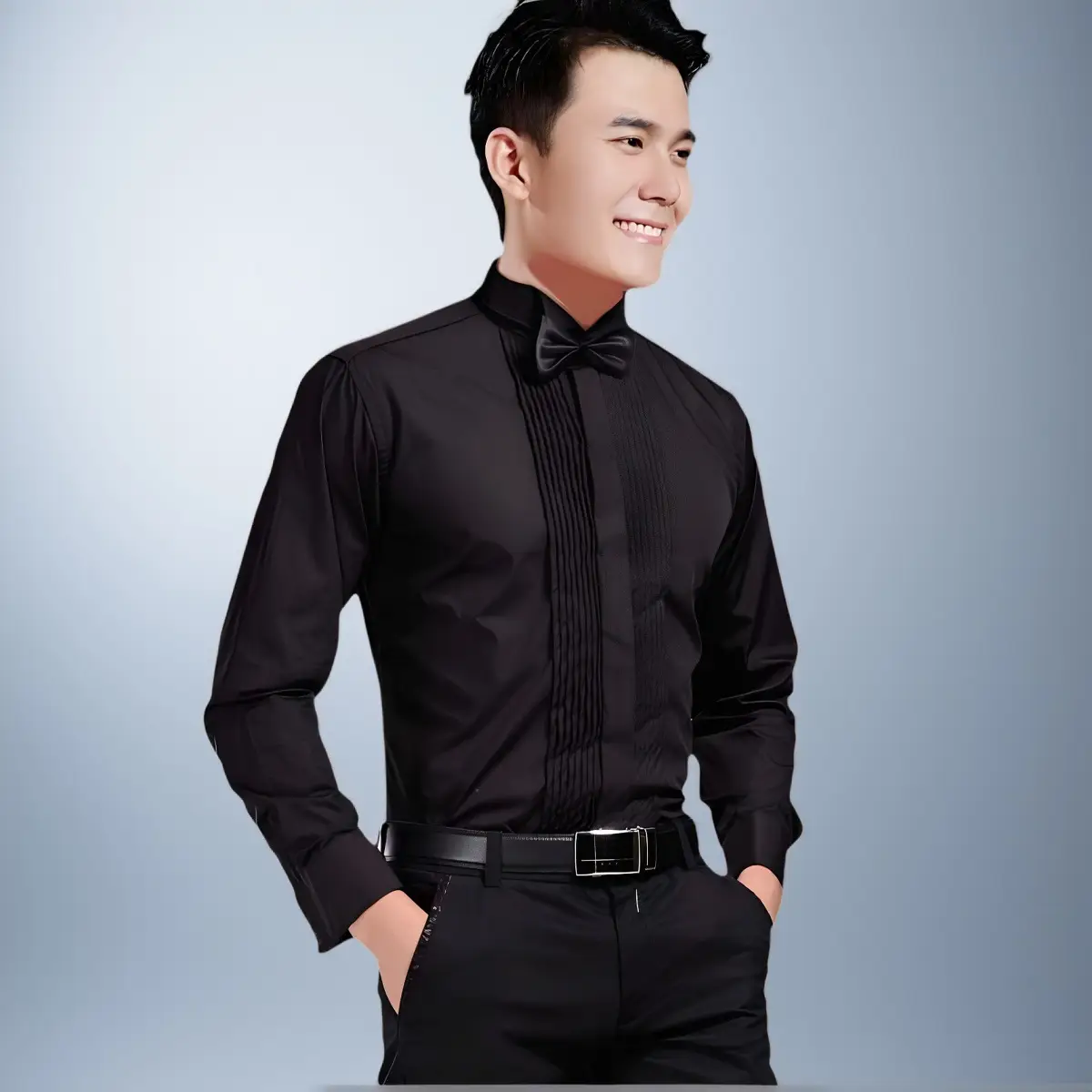2025 New Male Student Long Sleeve Slim Black Cotton Shirt — feature 8
