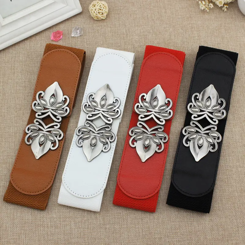 Vintage Flower Buckle Belt Red All-match Dress Decorative Tight Waist Women's Elastic Waist Seal Three Sizes