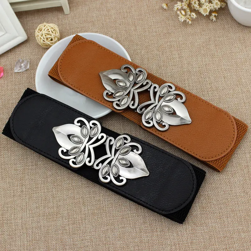 Vintage Flower Buckle Belt Red All-match Dress Decorative Tight Waist Women's Elastic Waist Seal Three Sizes