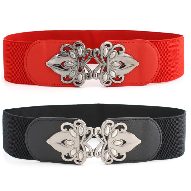 Vintage Flower Buckle Belt Red All-match Dress Decorative Tight Waist Women's Elastic Waist Seal Three Sizes