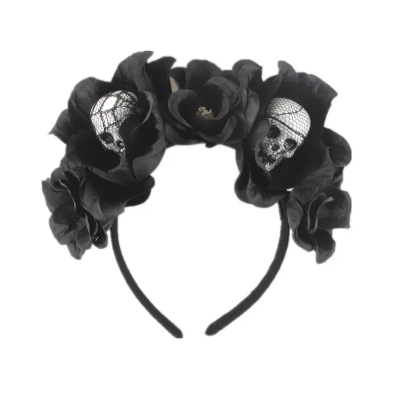 Red Floral Skull Headband for Halloween Party - Image 2