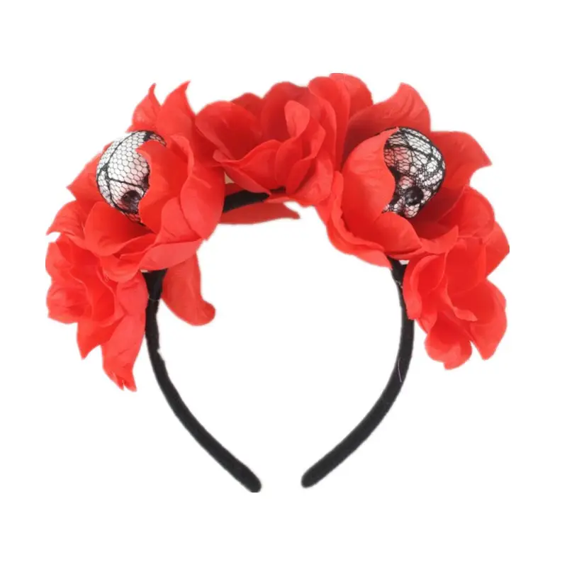Red Floral Skull Headband for Halloween Party — feature 15