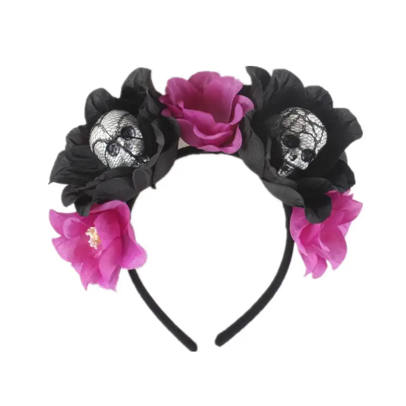 Red Floral Skull Headband for Halloween Party - Image 3