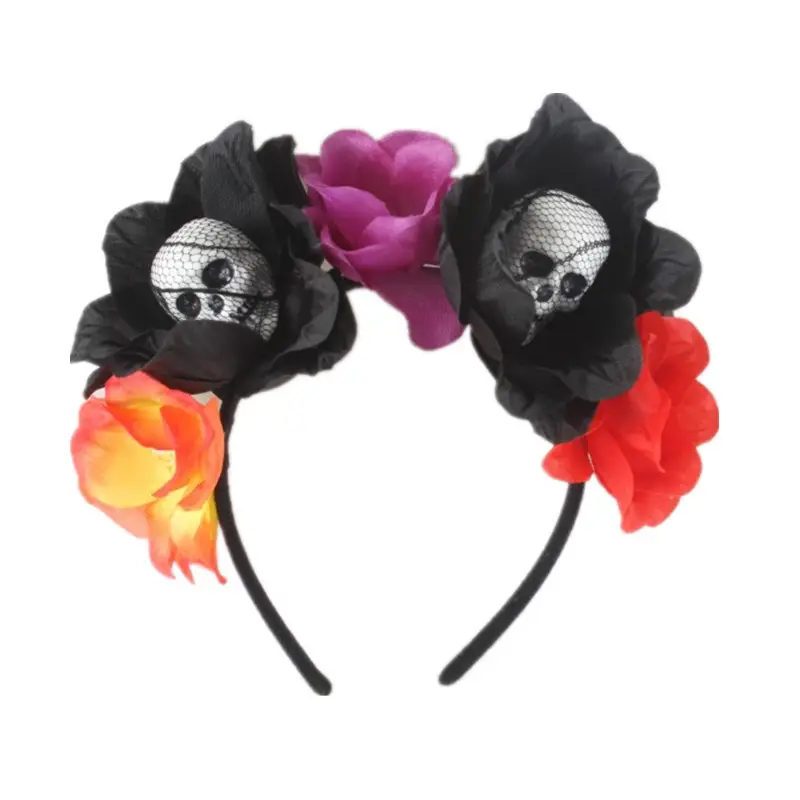 Red Floral Skull Headband for Halloween Party - Image 5