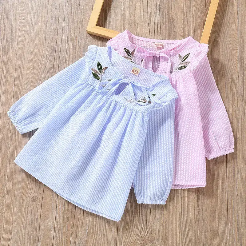 2019 Girls Cotton Embroidered T-Shirts Pink Blue - Image 8