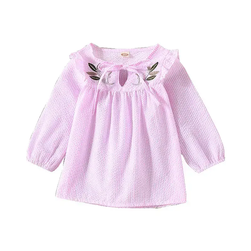 2019 Girls Cotton Embroidered T-Shirts Pink Blue - Image 9