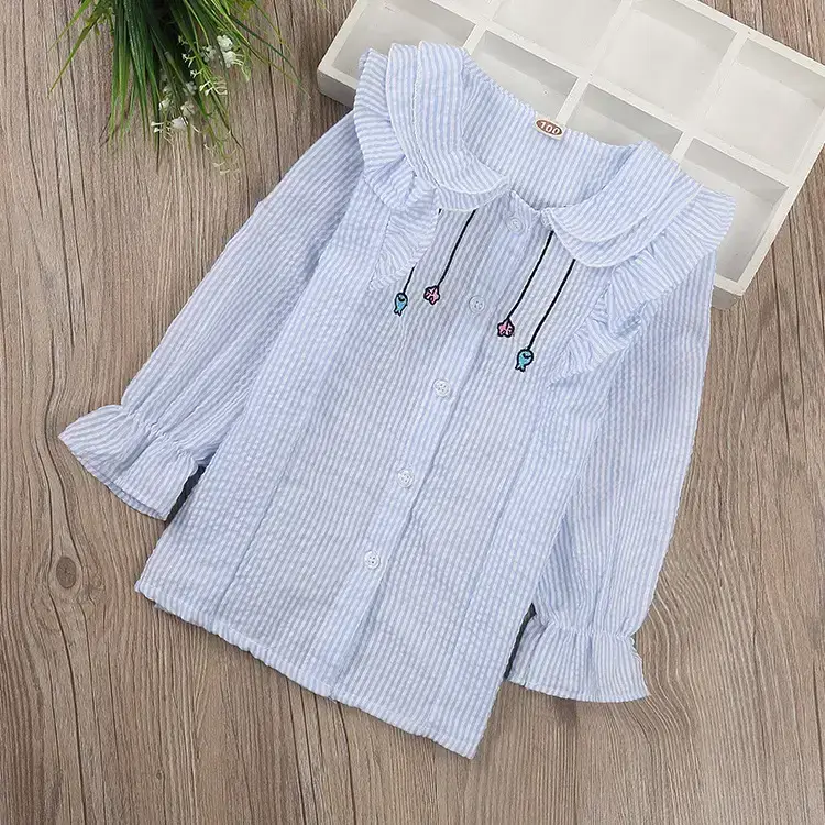 2019 Girls Cotton Embroidered T-Shirts Pink Blue - Image 3