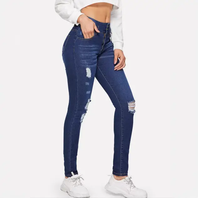 Women Ripped Jeans Light Blue Skinny Fit - Image 2