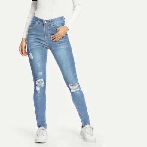 Women Ripped Jeans Light Blue Skinny Fit - Image 3