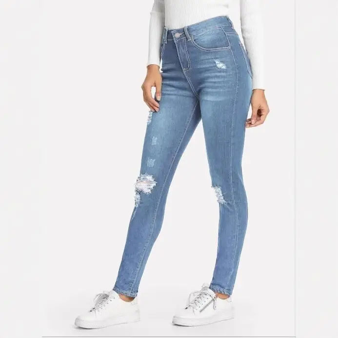 Women Ripped Jeans Light Blue Skinny Fit - Image 4