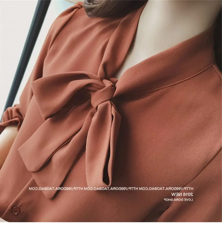 White Bow Long Sleeve Chiffon Shirt for Women — feature 16