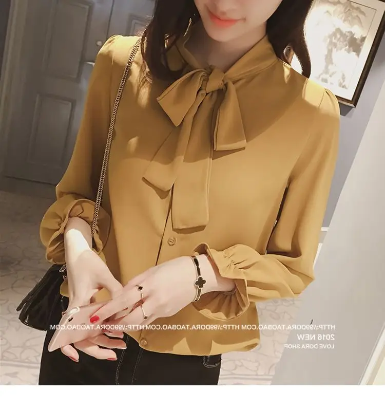 White Bow Long Sleeve Chiffon Shirt for Women — feature 36