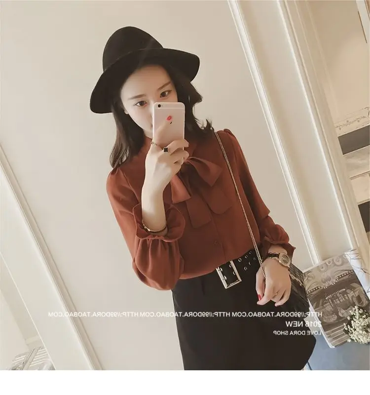 White Bow Long Sleeve Chiffon Shirt for Women — feature 5