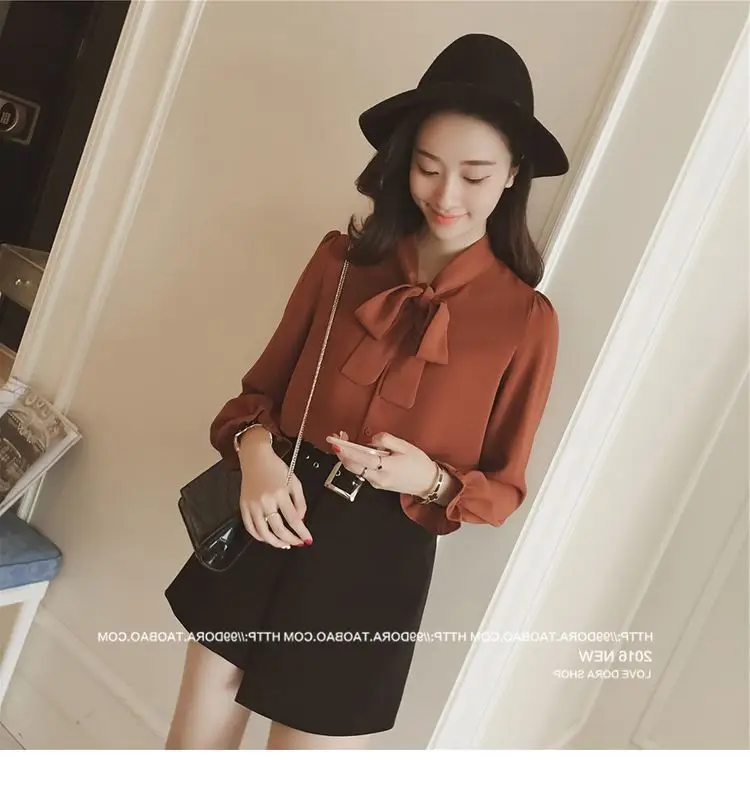 White Bow Long Sleeve Chiffon Shirt for Women — feature 8
