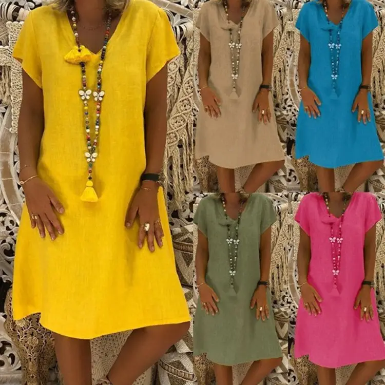 V-Neck Short Sleeve Skirt Dress Orange Large - Image 12