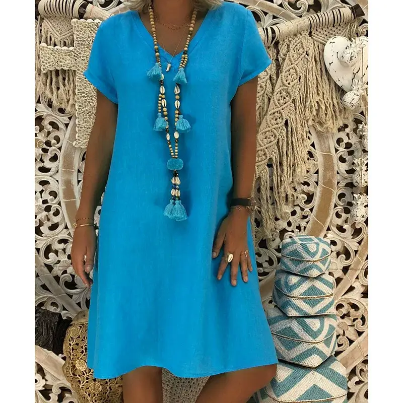 V-Neck Short Sleeve Skirt Dress Orange Large — feature 10