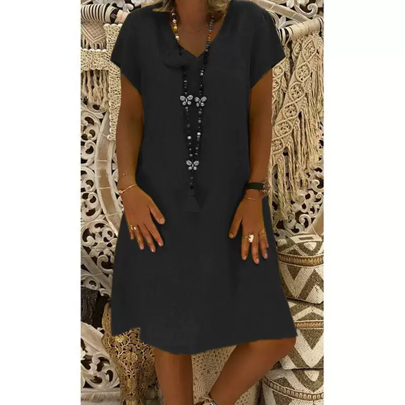 V-Neck Short Sleeve Skirt Dress Orange Large — feature 5