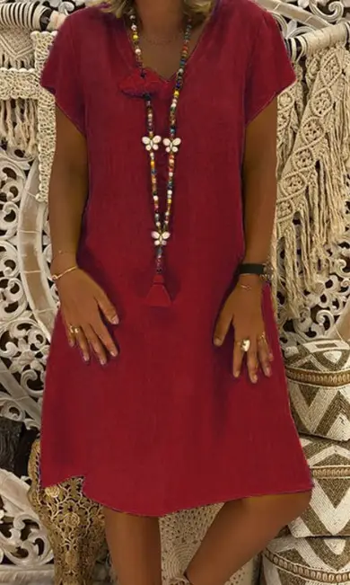 V-Neck Short Sleeve Skirt Dress Orange Large - Image 10