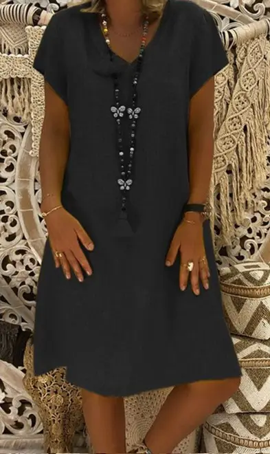 V-Neck Short Sleeve Skirt Dress Orange Large - Image 3
