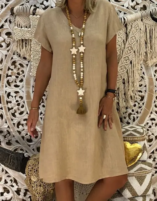 V-Neck Short Sleeve Skirt Dress Orange Large - Image 5